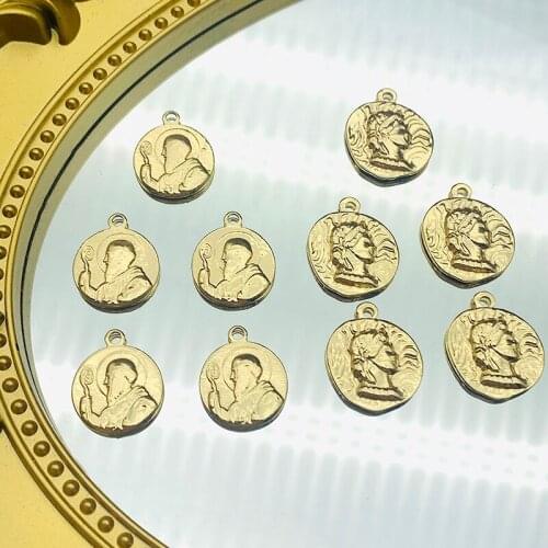10Pcs Irregular Coins Charms Vintage Alloy St Benedict Portrait Pendant For Earring Necklace DIY Accessory Jewelry Making Crafts