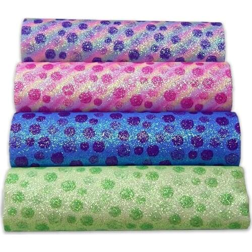Rose Flower Printed Colorful Super Shiny Fine Glitter Faux Leather Fabric Sheet for Clothing/Decoration/Shoe/Bag/Craft/Hair Bow