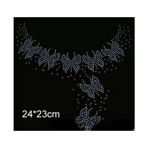 2pc/lot Blue neckline butterfly hot fix rhinestones iron on crystal transfers design strass iron patches for sweater