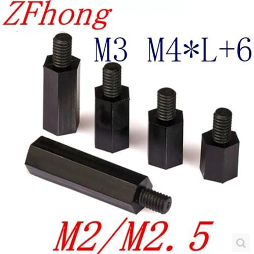 50PCS 20PCS Nylon Spacer M2 M2.5 M3 M4*L+6 Male to Female Black Nylon Standoff spacer