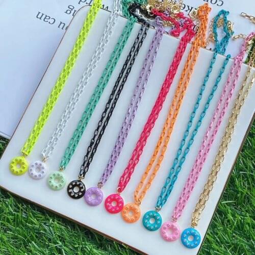 5PCS, Enamel Donut Charm Pendant Link Chain Necklace Choker Fashion Accessories Girls Birthday Gift