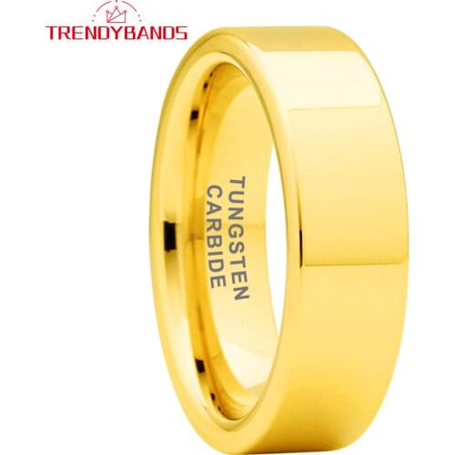 Tungsten Carbide Engagement Rings For Men Women Wedding Band 6MM Gold Flat Polished Shiny Comfort Fit