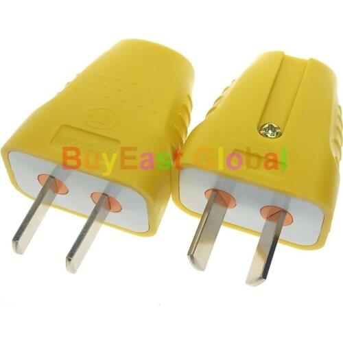 Australian, China, New Zealand 2-Flat Pin DIY Rewireable Power Plug AC100~220V 10A Yellow Color