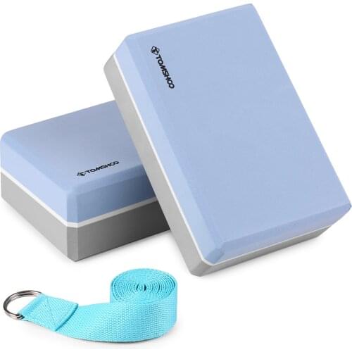 TOMSHOO Yoga Block 2 Pack Yoga Blocks with Yoga Strap EVA Foam Exercise Yoga Blocks Bricks Set for Home Gym Fitness