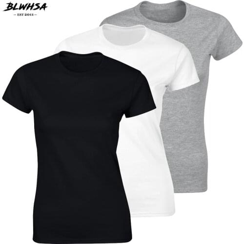 BLWHSA 3-Pack Solid Color T shirt Women Casual Cotton Short Sleeve Summer Tshirt Fashion Tops Tees Undershirt For Women