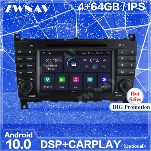Carplay IPS 2Din Android 10 Screen For Benz C-Class W203 2004 2005 2006 2007 Auto Audio Radio Stereo Multimedia Player Head Unit
