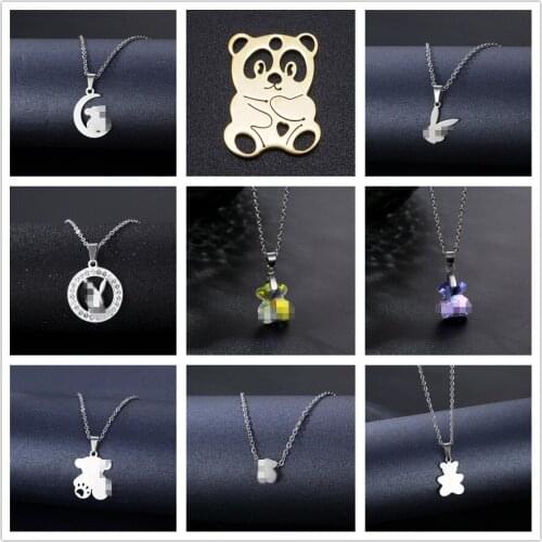 Stainless Steel New Trend Cute Bear Heart Star Necklace For Women Link Chains Mini Animal Pendant Female Jewelry Christmas Gift