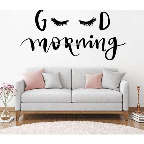 Good Morning Lashes&Wall Decal Wall Sticker Beauty Quote Poster Eyelashes Decals Beauty Salon Style Wall Decor Decals Hot LC1356
