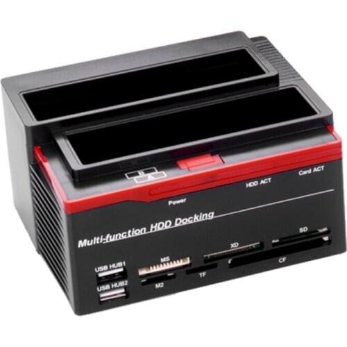 2.5/3.5" SATA IDE HDD Docking Station Clone HDD Enclosure USB 2 Ports USB 2.0 Hub MS/M2/XD/CF/SD/TF Card Reader