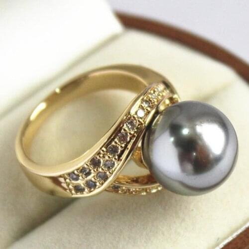 Elegant ladys 18KGP with crystal decorated &12mm silver shell pearl ring(#7 8 9 10)