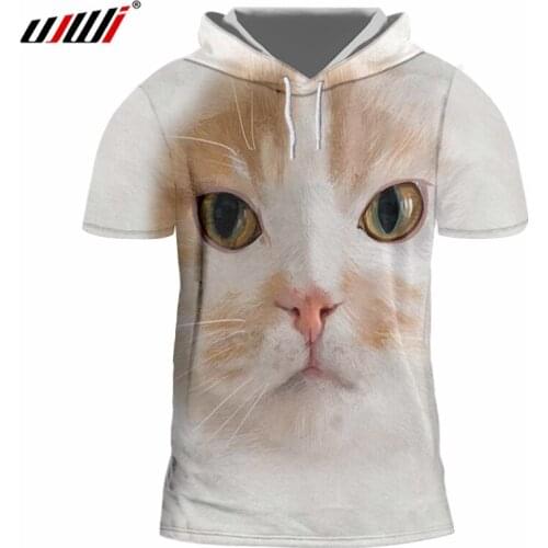 UJWL Man New Style Big Eyes Cat Personality Lovely 3D Printed Hooded Tshirt Animal Loose Mens Large Size 5XL
