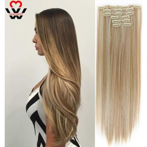 MANWEI Clips In Hair Extentions Women Natural Hair Extensions 6 Pcs/Set 16 Colors 22 Inch Synthetic Hair Piece
