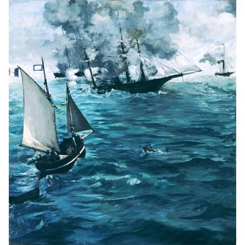 Canvas Painting The Battle of the USS Kearsarge and the CSS Alabama Cuadros Posters Prints Wall Art for Living Room Home Decor