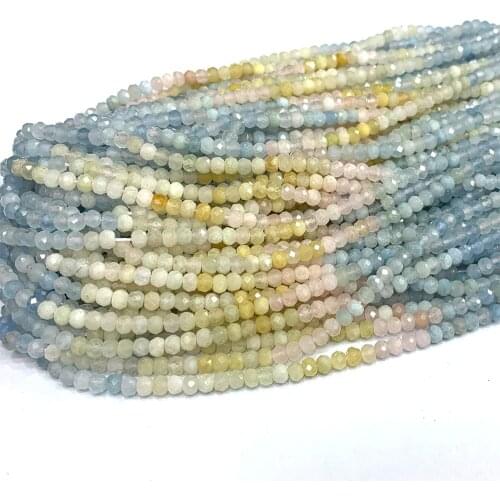 Veemake Morganite DIY Natural Necklace Bracelets Earrings Ring Faceted Small Rondelle Womens Beads For Jewelry Making 06638