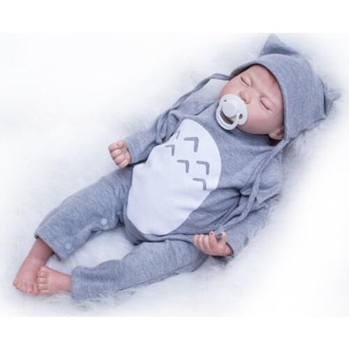 Nicery 20inch 50cm Bebe Doll Reborn Soft Silicone Boy Girl Toy Reborn Baby Doll Gift for Children Gray Clothes Gray Hat