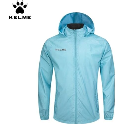 KELME Mens Windbreaker Running Jacket Soccer Kid Hooded Windproof Coat Training Waterproof Reflective Jacket Quick Dry 3801241