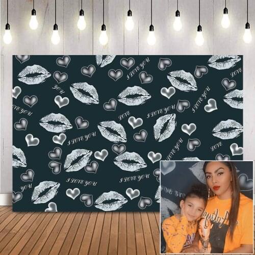 Love You Themed Party Backdrop Red Heart Mouth Birthday Portrait Background Photography Valentines Day Photobooth Props