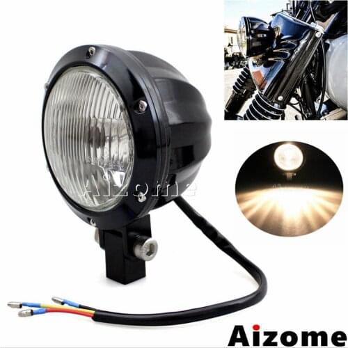 Black Motorcycle Faceted Aluminum Headlamp E-mark Vintage Style 4" Headlight For Harley Cafe Racer Chopper