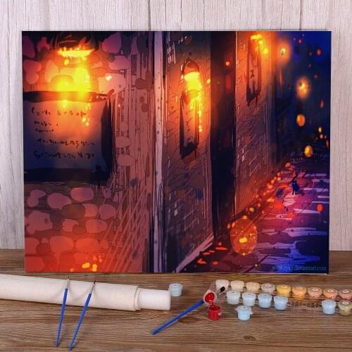 Scenery Magic Street Coloring By Numbers Painting Kit Acrylic Paints 50*70 Canvas Painting New Design For Kids For Drawing Art