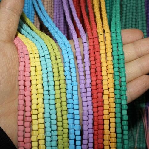 4mm Natural Stone Hematite Loose Beads Candy Colors Matte Cube Woman Gift Jewelry Making DIY Necklace Bracelet Accessories 15
