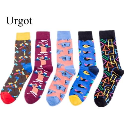 Urgot 5 Pairs Spring Autumn New Trend Mens Socks Street Skate Sock Personality Colorful Finger Men Socks Calcetines Hombre Crew