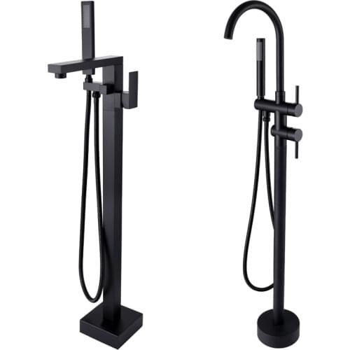 Freestanding Bath Spout Shower Floor Mount Shower set Mixer Valve 2 Function Bathtub Filler Mixer Taps Black/Chrome