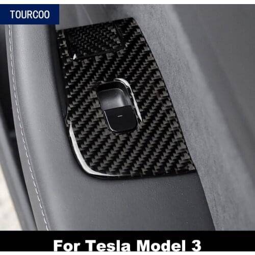 Car Interior Carbon Fiber Window Lift Switch Panel Cover Sticker for Tesla Model 3 Car Styling Modification Accessories