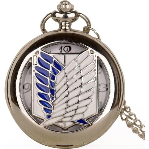 Silver Steel Wing Hollow Quartz Pocket Watch Retro Men Women Pendant Necklace Fob Watch