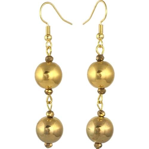 Earring Dangle And Drop 24k Gold Painted Glass Beaded Handmade Woman Fashion Jewelry Made In Turkey