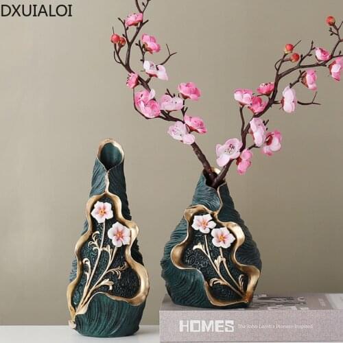 DXUIALOI New Chinese Zen Vase Decoration Resin Crafts Room Living Room Desktop Flower Arrangement Vase Home Decorations