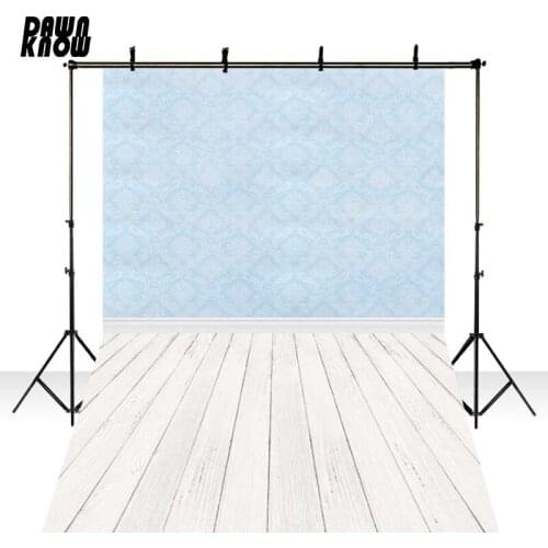 DAWNKNOW Blue Damask Vinyl Photography Background Wood Floor Kids Newborn Backdrop Photocall Wedding Photo Studio Props GY015