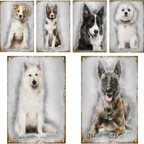 Pet Dog Vintage Poster Bulldog Metal Tin Signs Pub Bar Cafe Home Decoration Pug Labrador Husky Samoyed Pug Wall Art Plate