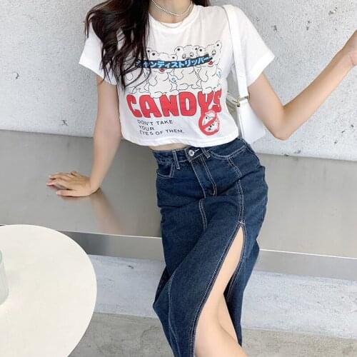 Spot half-length skirt high-waist mid-length skirt 2021 new large size fat sister was thin and measured split A-line denim skirt