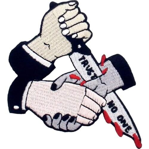 ZEGINs Trust No One Knife Cut Embroidered Patches Iron on Applique for Jacket Jeans Vest Tshirts Personal Customized Free Ship