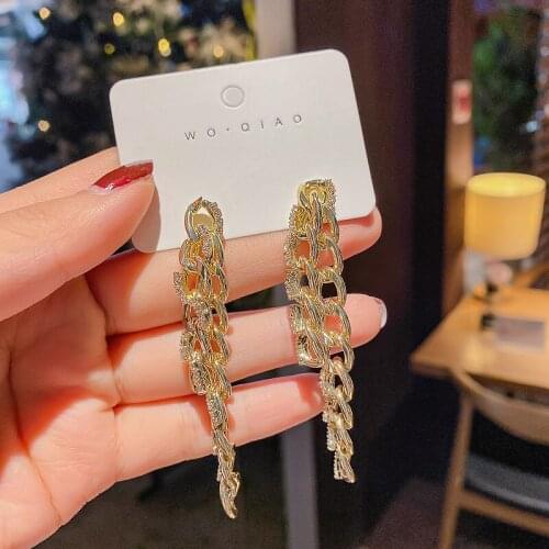 TIMEONLY Trendy Gold Color Metal Chain Earrings for Women Girl Multi Chunky Cuban Link Tassel Dangle Earrings Statement Jewelry