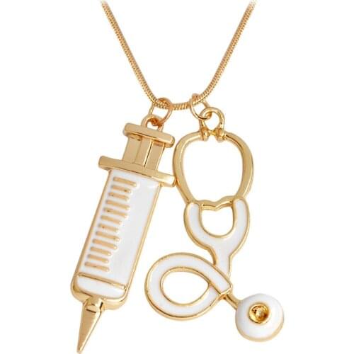 Ruanme geometric pendants creative fashion and personality syringe necklace with stethoscope sweater chain necklace women adorn