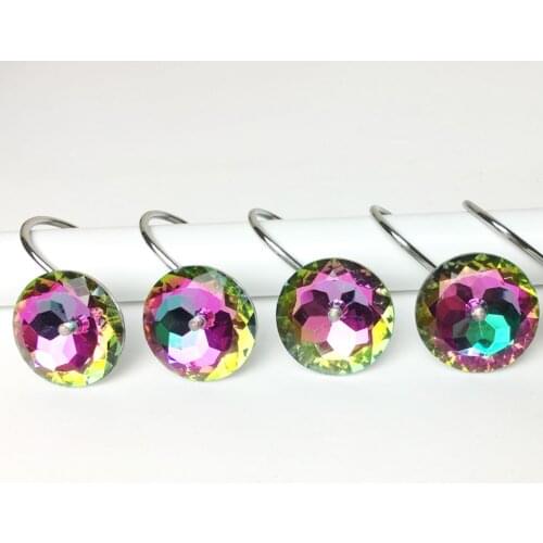 12pcs/set Shower curtain Bling hooks Rings Acrylic Decorative Rhinestones Glass Crystal Rolling Bathroom Bath Accessories