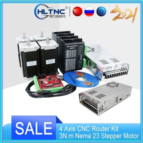 4 Axis CNC Router Kit 3N.m Nema 23 Stepper Motor + DM556 DM542 Stepper Driver + 350W power supply+Mach3 4 axis controller board