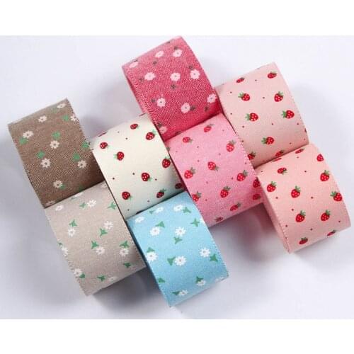 5 yards Cotton Linen Printing Ribbon for DIY Hair Accessories Bow Material Gift Bouquet Packaging Ribbons Clothing Sewing Trims