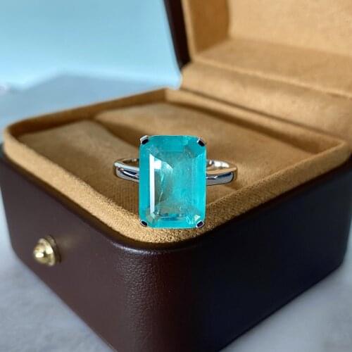 925 Silver 10*14MM Paraiba Tourmaline Emearald Gemstone Engagement Diamond Ring For Women Wedding Party Fine Jewelry Wholesale
