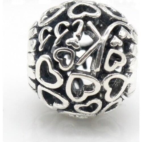925 Sterling Silver Kiss Love Openwork Heart Charm Fit Original Pandora Charm Bracelet DIY Silver 925 Beads Accessories Jewelry