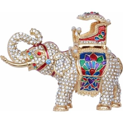 Bling Crystal Jeweled Elephant Treasured Trinket Box Metal Jewellery Box Pewter Ornament Elephant Figurines Statues Novelty Gift