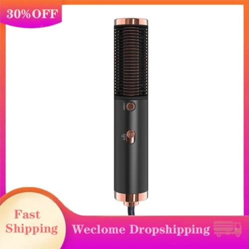 Ionic Hair Straightener Brush Round Hot-air Hair Dryer and Straightening Brush 2 in 1 Anti Scald Feature Hair Blow Dryer