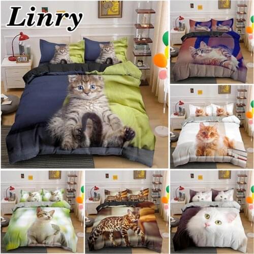 3D Cat Printed Duvet Cover Set Modern Cute Pet Bedding Set Single Twin Double Queen King Bed Linen Microfiber Animal Quilt Cover