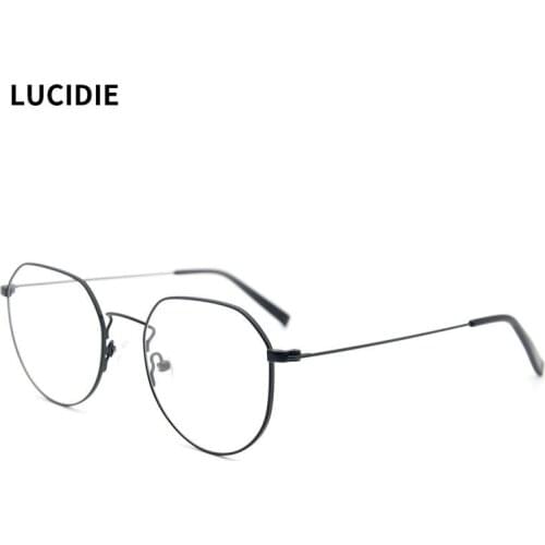 LUCIDIE Unisex Round Glasses Frame Woman Men Glasses Retro Myopia Optical Eyewear Frames Metal Clear Lenses Female Eyeglasses