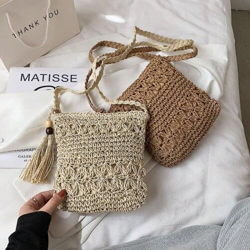 Summer Beach Straw Womens Shoulder Crossbody Bag Designer Handmade Tassel Fashion Ladies Messenger Purse Bohemian Female Bag
