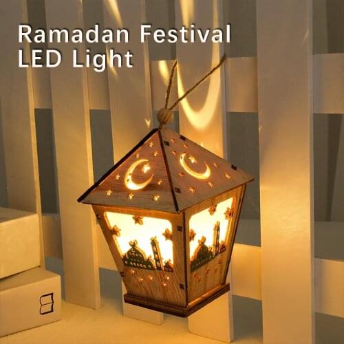 Moon Star LED Night Light Eid Mubarak Ramadan Lanterns Lamp Wooden Hanging Light For Home Holiday Festival Decor Gifts D30