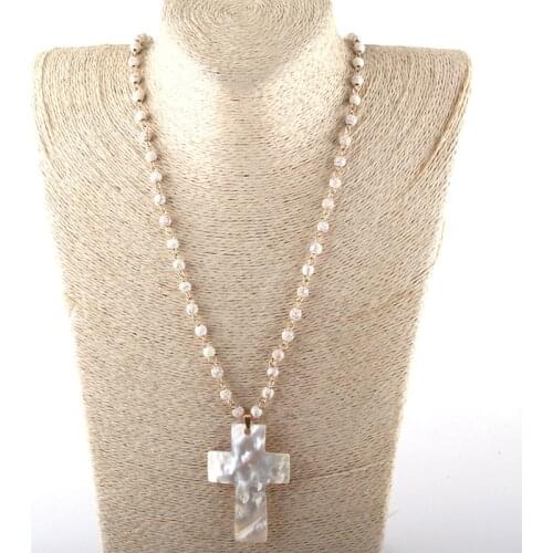 Fashion Bohemian Tribal Jewelry 6mm White Stone Rosary Chain Shell Pendant Necklaces For Women Ethnic Necklace