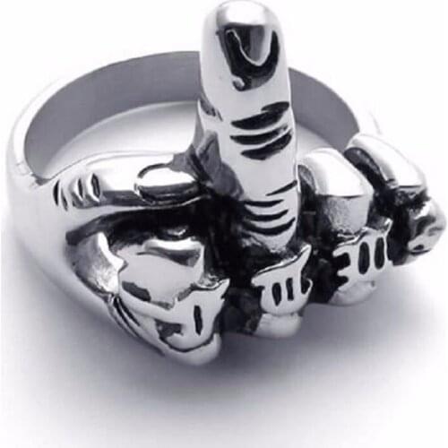 Hot Cool Unique Jewelry Mens Biker Middle Finger Up Stainless Steel Ring Specially Designed For Real Cool Men Size 7 to 14