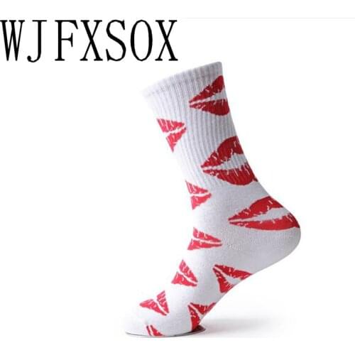 WJFXSOX 5 pairs Tide socks Retro lovers kiss socks Skateboard lips cotton boys girls Meias women unisex Men Harajuku Hemp Socks